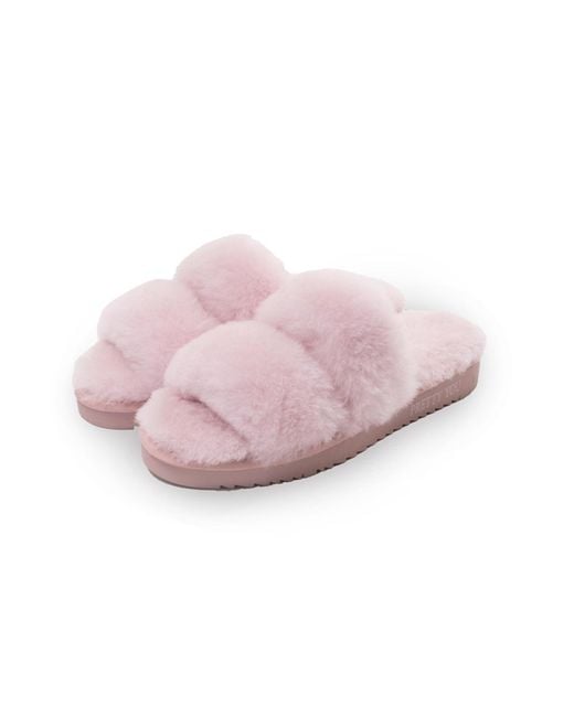 Pretty You London Pink Sheepskin Slider Slipper Jinx In Rose