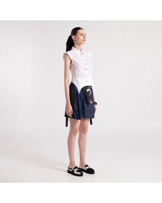 MAYAMU White Sade Cotton Shirt With Shoulder And Waist Details