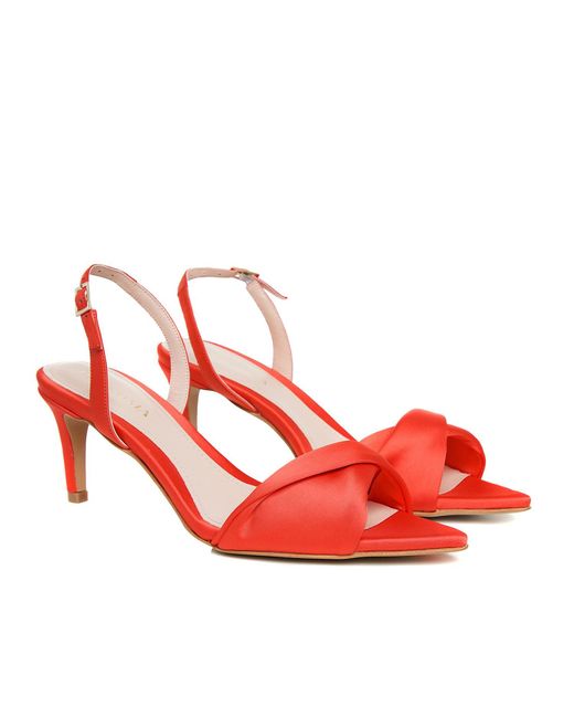 Ginissima Red Chloe Orange Satin Sandals Low Heel