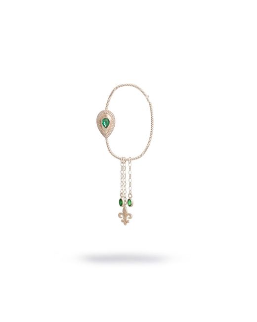 Ebru Jewelry Metallic Emerald Fleur De Lis Chain Unique Earring