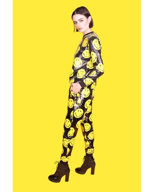 Any Old Iron Yellow Smiley Reversible Sequin Joggers