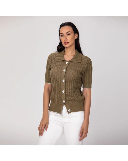 Smart and Joy Green Short-Sleeve Knit Cardigan