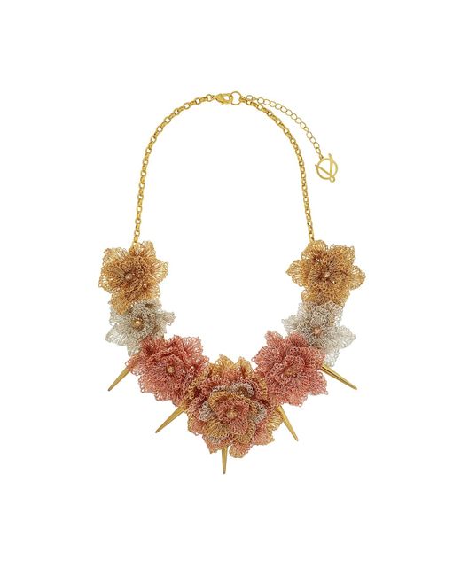 Lavish by Tricia Milaneze Brown Trio Gold Rose Spike Handmade Crochet Necklace