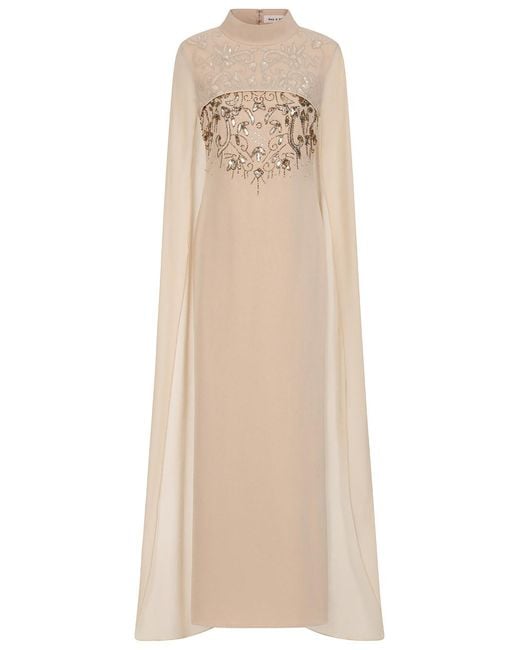 Frock and Frill Natural Neutrals Paloma Embellished Maxi Dress With Cape Detail