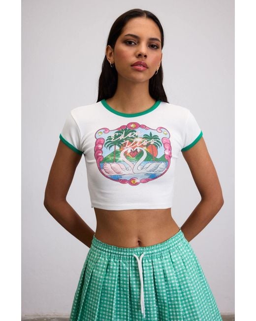Je Te Veux Blue Eden Kiss Swan Print Baby Tee