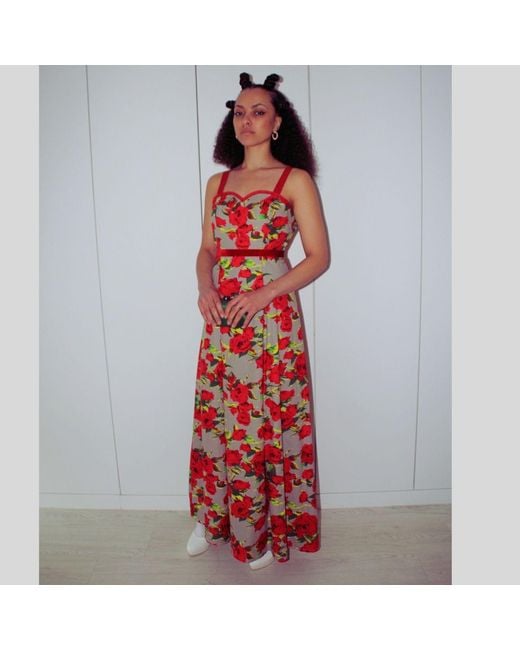 Couture to Your Door Red Rose Floral Maxi Garden Dress