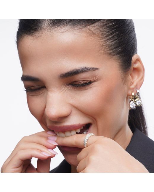 Onewildone White Drip Two-Tone Drop Hoop Earrings With Brilliant Cut Stones
