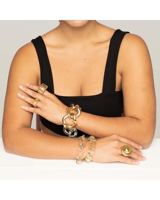 Gold & Honey Metallic Clear And Rectangle Link Lucite Bracelet