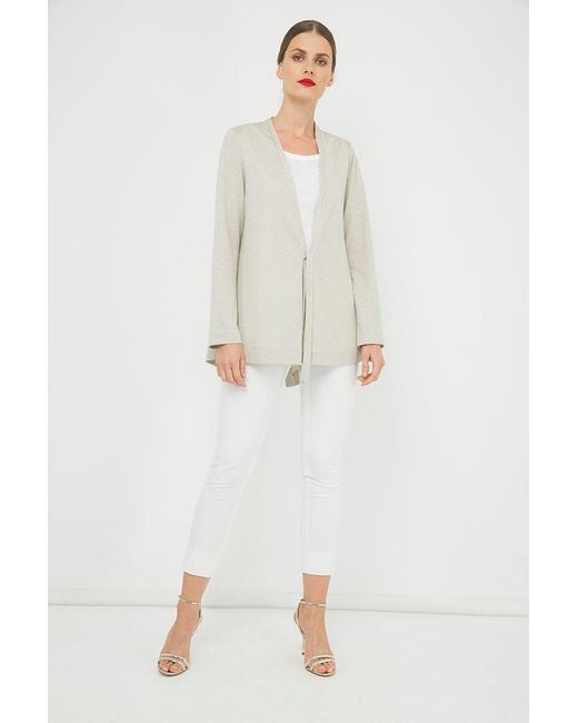 Conquista Gray Neutrals Open Front Linen Cardigan