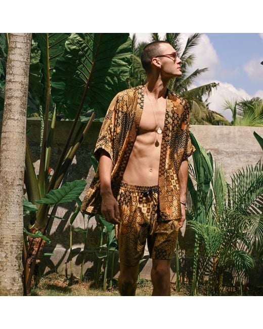 ORIGIN OF HEARTS Brown Neutrals Aumi & Summer Satin Kimono Co-Ord for men