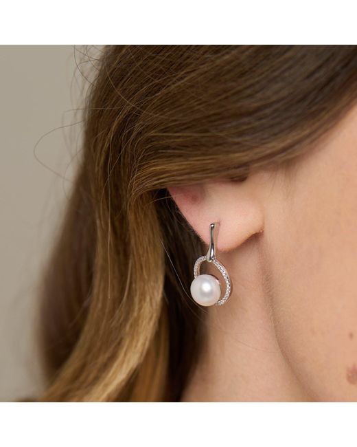 Pearls of the Orient Online Metallic Stella Pave Halo Drop Earrings With Cultured Freshwater Pearls