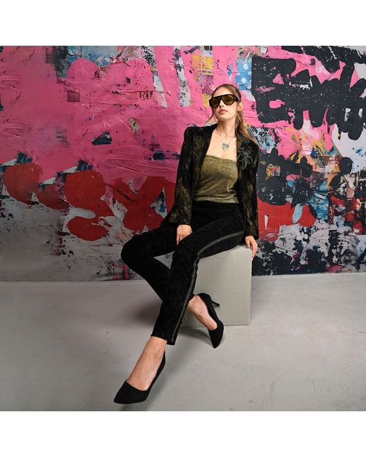 Lalipop Design Black Metallic Print Double-Breasted Blazer
