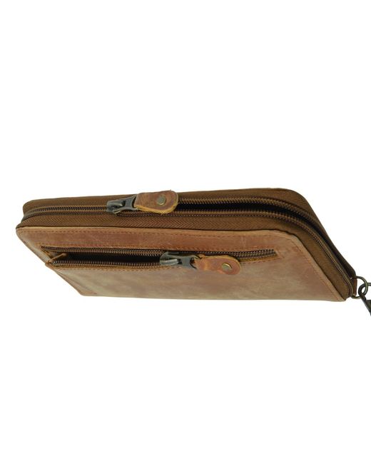 Hides Leather Co. Brown Handmade Leather Zip Wallet, Iridescent Midi Travel Organizer