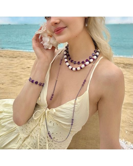 Farra Metallic Gemstone Color Matching Versatile Long Necklace