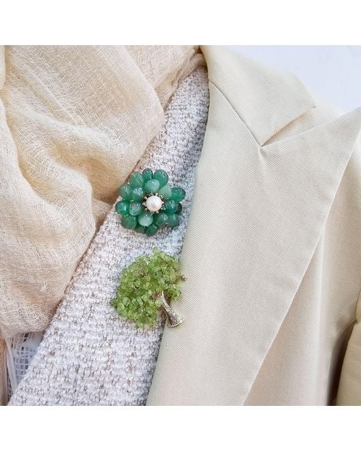 Farra Green Handcrafted Flower Shaped Aventurine Brooch