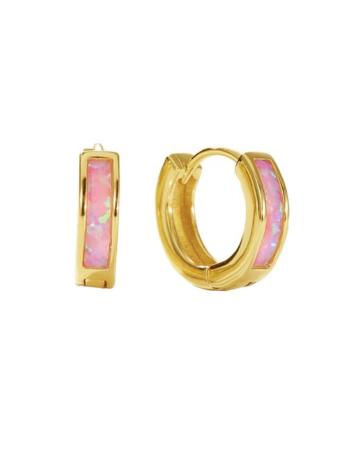 Harfi Metallic Opal Inlay Huggie Hoop Plated Earrings