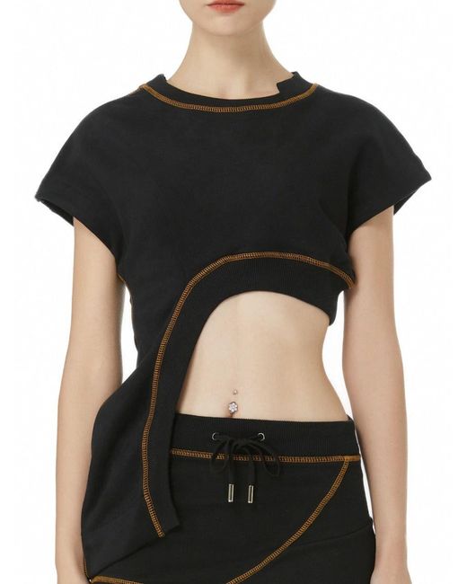 Gao Republic Black Tank Top Fitted Asymmetric Panelled Jersey