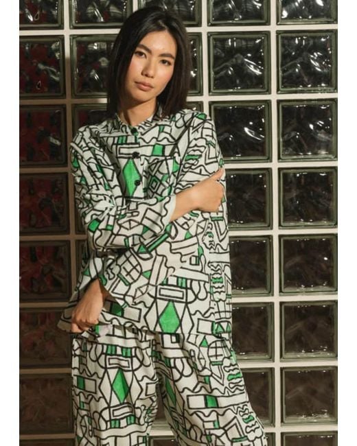 Wild Clouds Green Organic Cotton & Linen Shirt