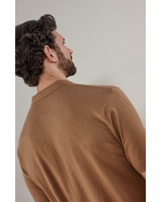 Paul James Knitwear Brown Ultra Fine Cotton Earll Short Sleeve Polo Shirt for men
