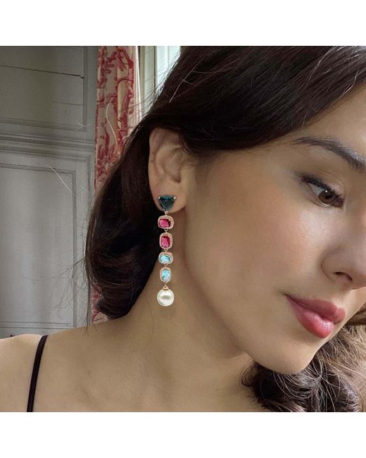 Michael Nash Jewelry White Michela Multi Color And Pearl Drop Hanging Earrings