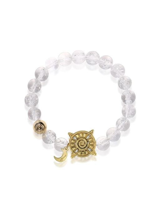 Aurozia Metallic Three Charms Solar Meridian Plated Sundial And The Sun Crystal Rock Quartz Beaded Bracelet
