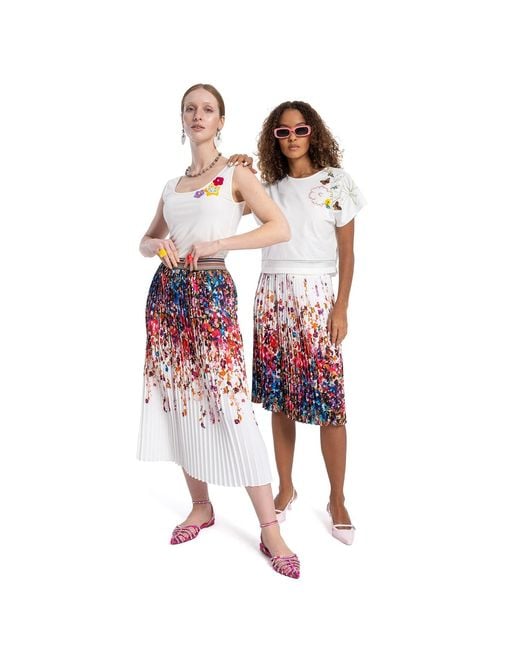 Lalipop Design Red Floral Print Pleated Knee-Length Skirt – Recycled Fabric