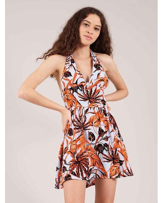 blonde gone rogue Red Beachy Halter Neck Mini Dress, Upcycled Viscose