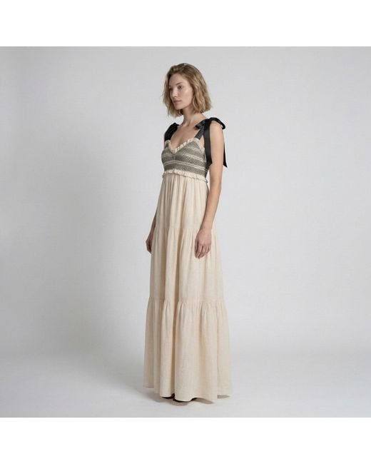 Modenaire Natural Neutrals Lace Trim Maxi Dress Smocked Form