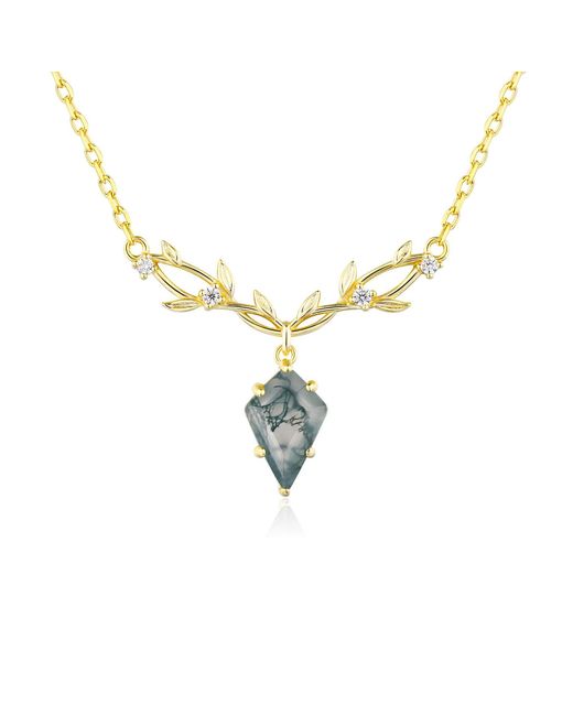 Azura Jewelry New York Metallic Elven Entwine Moss Agate Necklace Vermeil