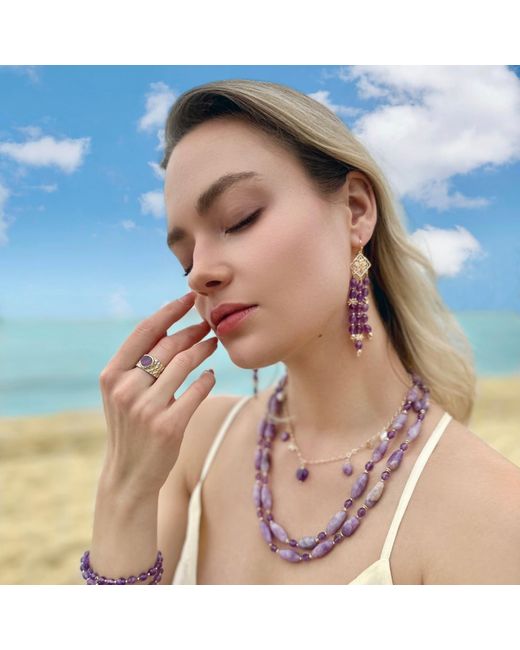 Farra Pink Double Layers Purple Gemstone Necklace