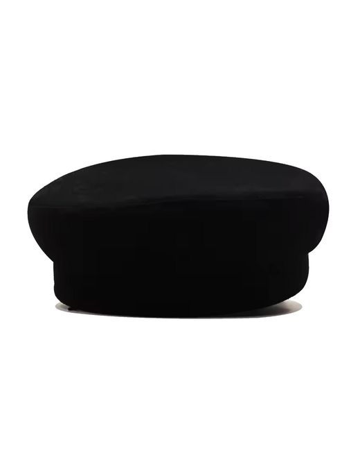 Chanel Joan Elkayam Black Chain Trim Detailed Wool Blend Baker Boy Hat