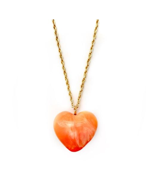 Persia Dona Jewelry Orange Puffy Heart Pendant Necklace
