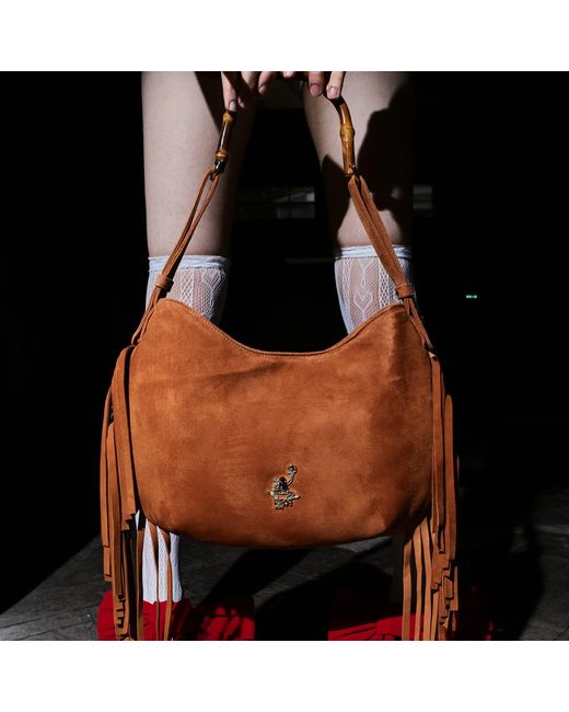 F3Rog by Rana Brown Squash Suede Fringe Gordon Bag
