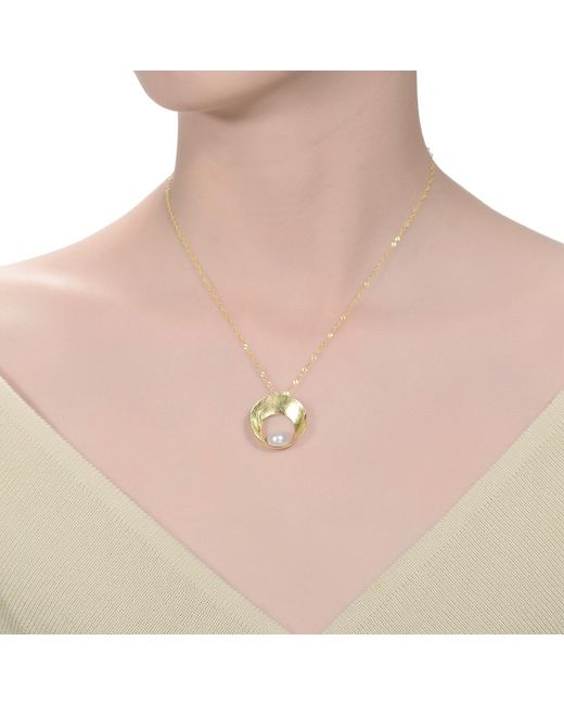 Genevive Jewelry Metallic Sterling Silver Gold Plated With Genuine Freshwater Pearl Round Pendant Necklace