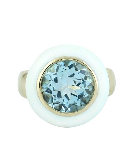 Artisan Blue 14K Enamel & Topaz Cocktail Ring