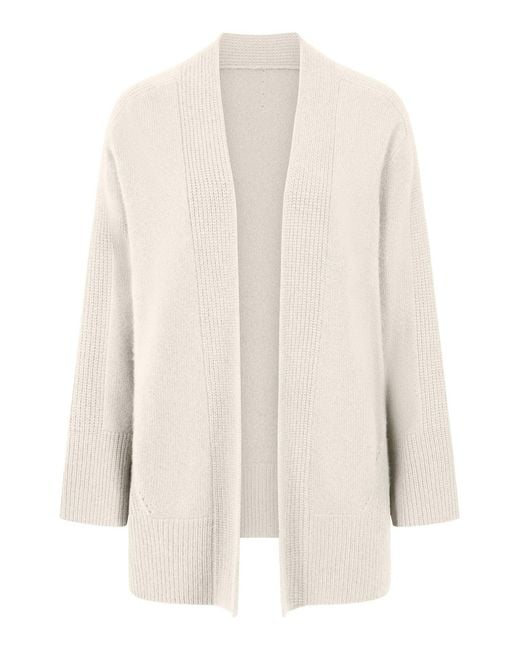 Loop Cashmere White Ribbed Detail Edge To Edge Cardigan