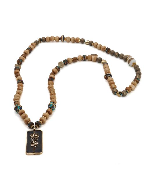 Ebru Jewelry Metallic Lotus Flower Pendant Meditation Beaded Bohemian Necklace