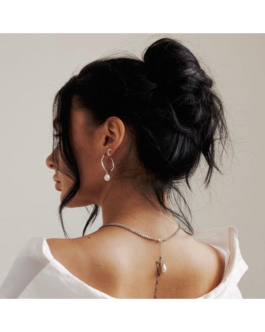 Bermuda Watch Company White Annie Apple Odette Sterling, Molten Pearl Charm Hoop Earrings