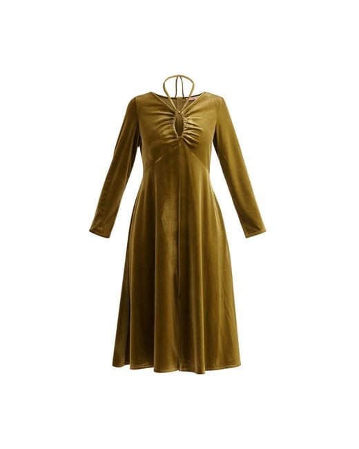 Paisie Green Velvet Tie-Neck Dress