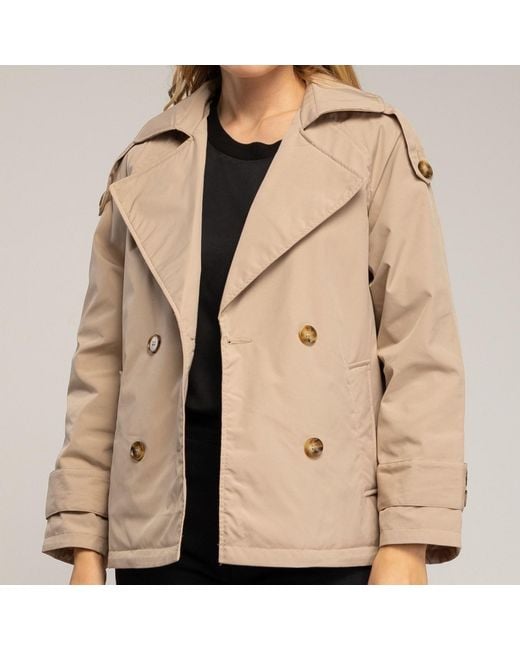 Tantra Spain Sl Natural Neutrals Short Quilted Trench Coat With Double-Breasted Buttons, Side Pockets, And Flared Back
