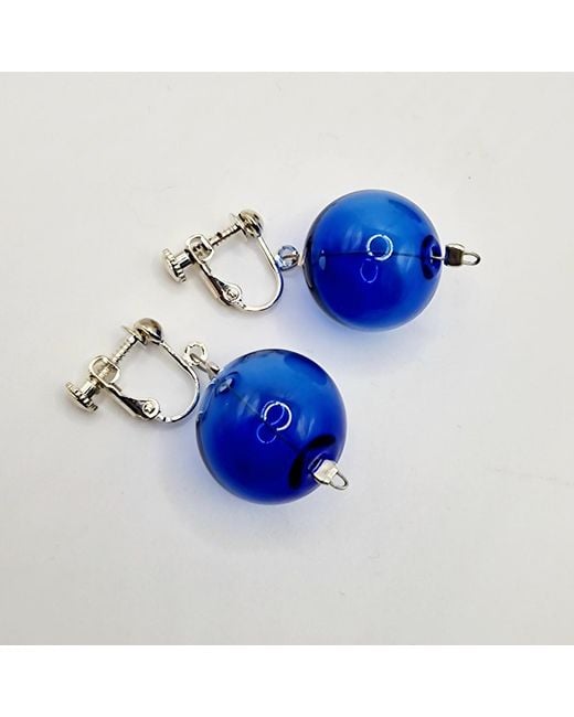 Laura Daili Blue Cobalt Moon Clip-On Earrings