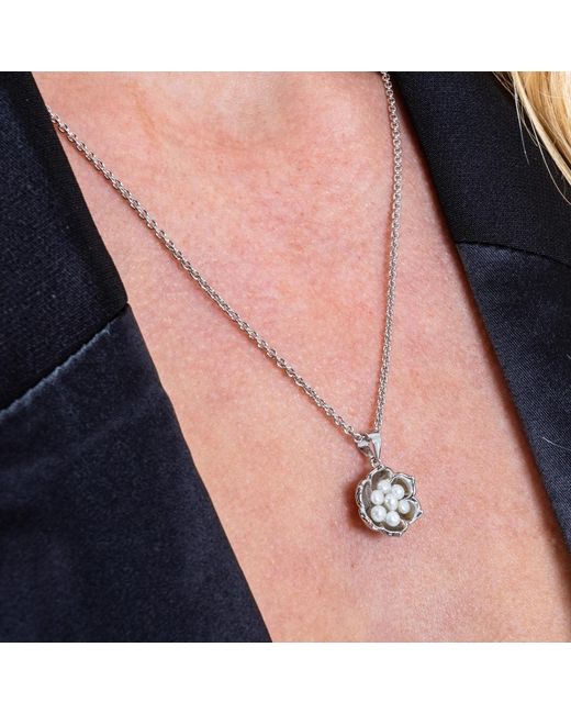 Lucy Quartermaine Metallic Solid Sterling Royal Pearl Flower Pendant