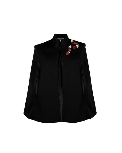 House of Laines London Black Neutrals Laines Couture Tailored Cape With Embellished Snake
