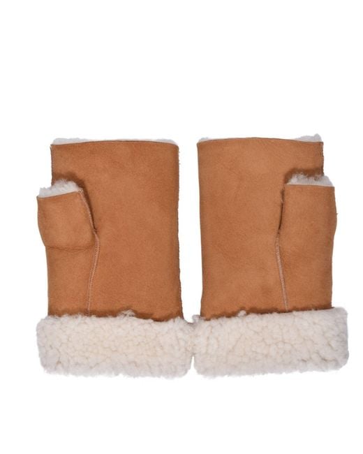 Owen Barry Brown Neutrals Tube Mittens Sheepskin Brandy Cream