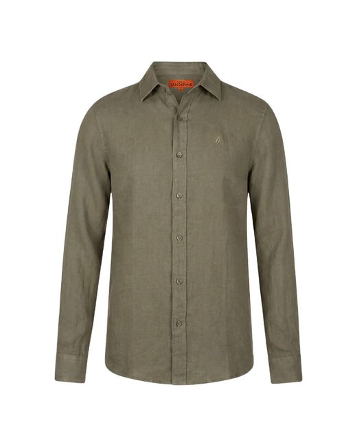Maison Tangerine Green Linen Long Sleeve Shirt Khaki For for men