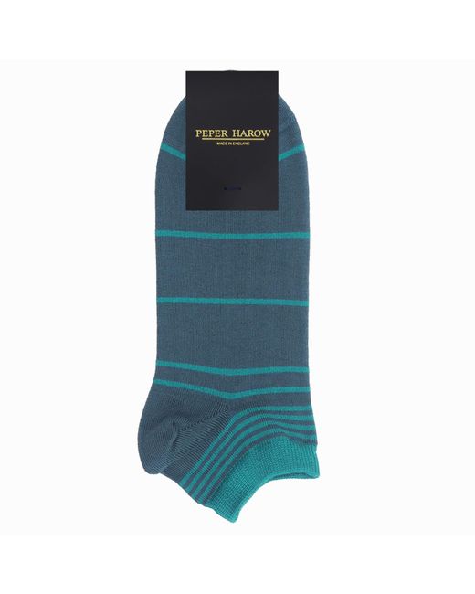 Peper Harow - Made in England Blue Retro Stripe Trainer Socks – for men