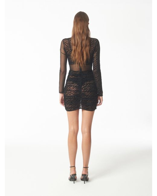Sour Figs Black Zebra Pattern Sheer Mesh Illusion Mini Dress