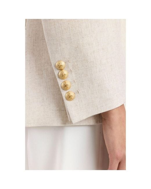 The Extreme Collection White Neutrals Sand Linen Tailored Blazer Sofia