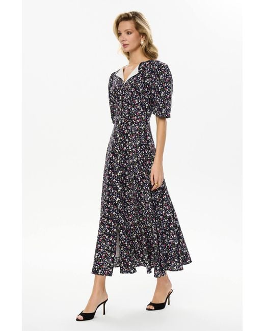 POST MERIDIEM Gray Short Sleeve Buttoned Midi Dress