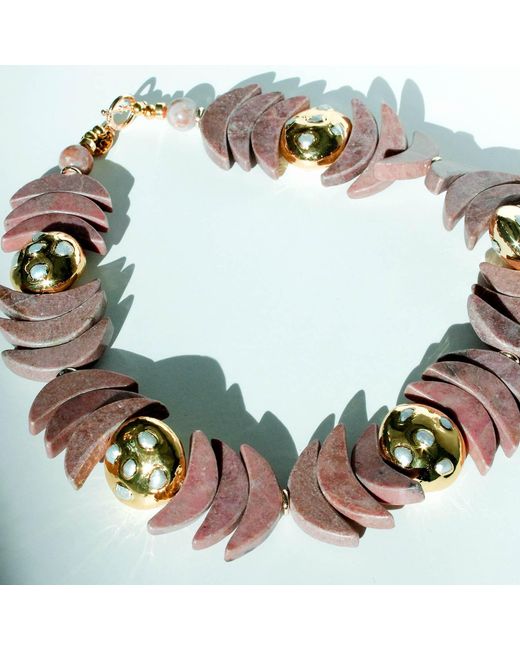 Edgar Navarro Jewelry Metallic Edgar Navarro Moon Phases Necklace With Jasper And-Plated Pearl Encrusted Beads